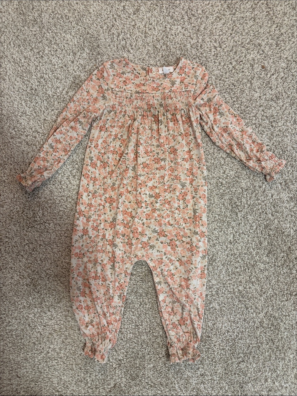Angel Dear Peach Floral Long-Sleeve One-Piece